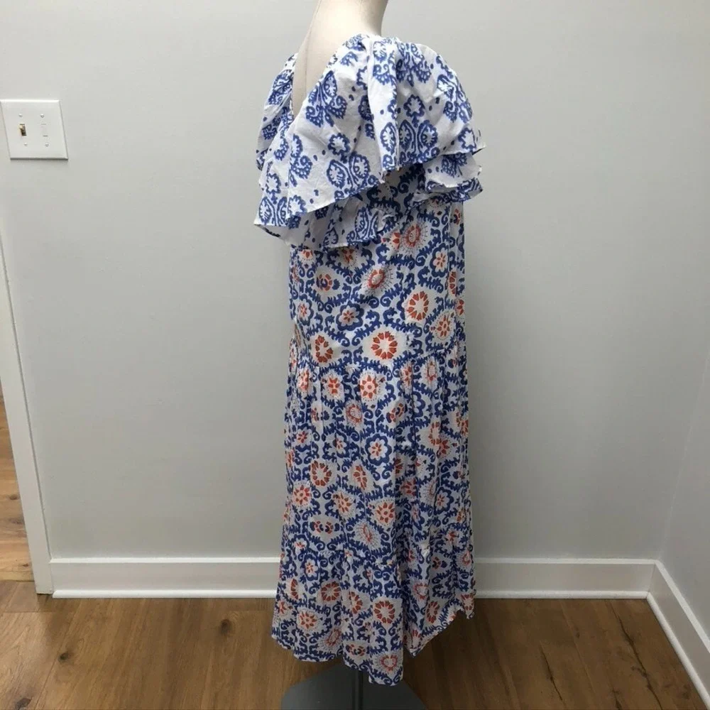 Ro's Garden Midi Tiered Dress Womens Small Blue Artsy Boho Retro Indie Cottage - Picture 7 of 14
